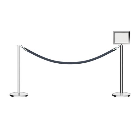 MONTOUR LINE Stanchion Post & Rope Kit Pol.Steel, 2FlatTop 1Gray Rope 8.5x11H Sign C-Kit-1-PS-FL-1-Tapped-1-8511-H-1-PVR-GY-PS
